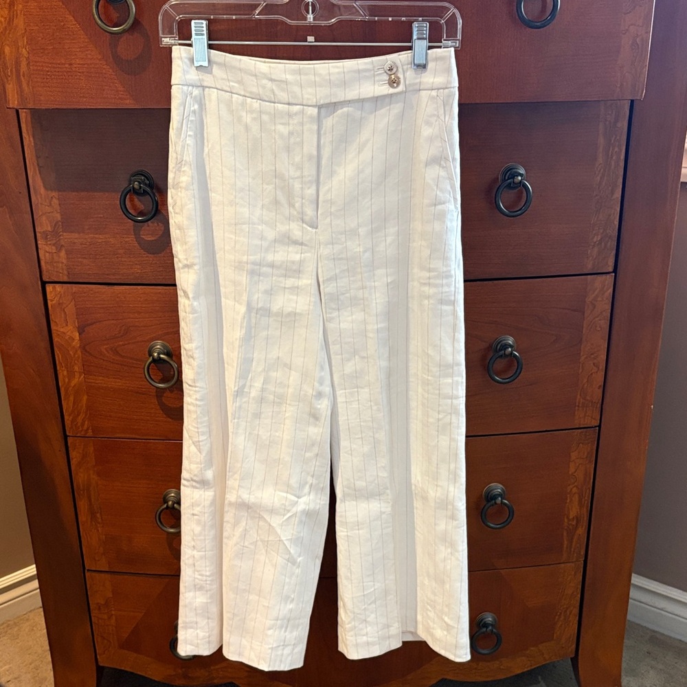 White House Black Market Cream White Pinstripe Wide-Leg Pants
